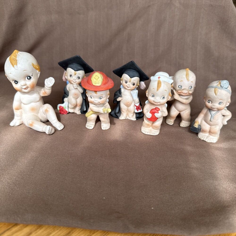 Lot Of 7 Lefton "Kewpie" Baby Doctor, Graduates, Fire, Nurse, Professor